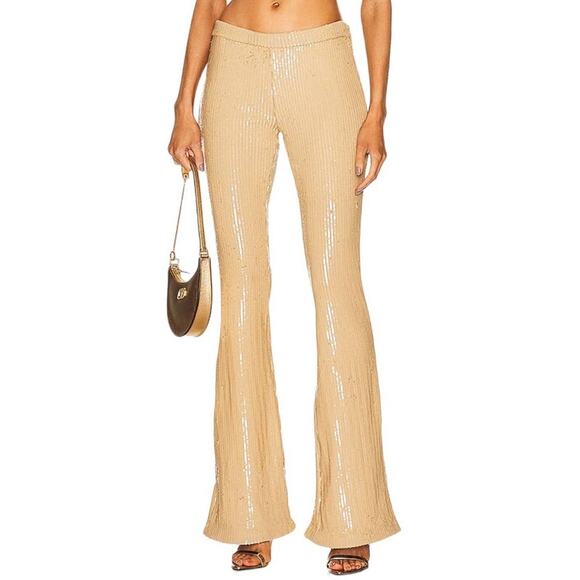 Retrofete Julien Tan Sequin Flare Leg Pants Sz M - Picture 2 of 13